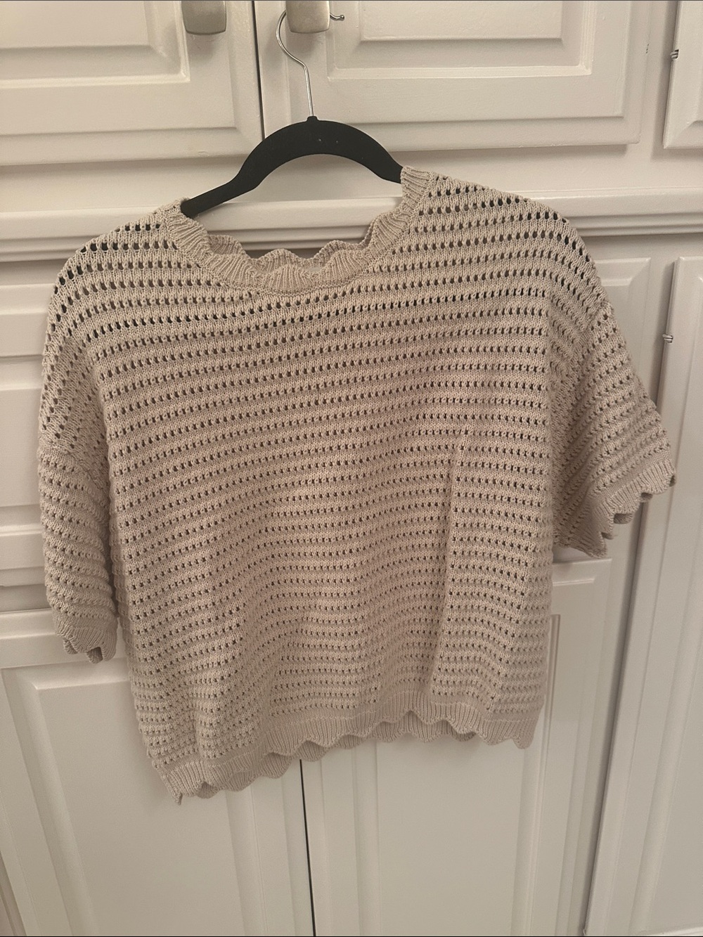 Women's Open-Weave Crewneck Short Sleeve Sweater - Cream